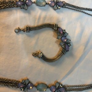 Crystal multi-strand silver necklace/bracelet set